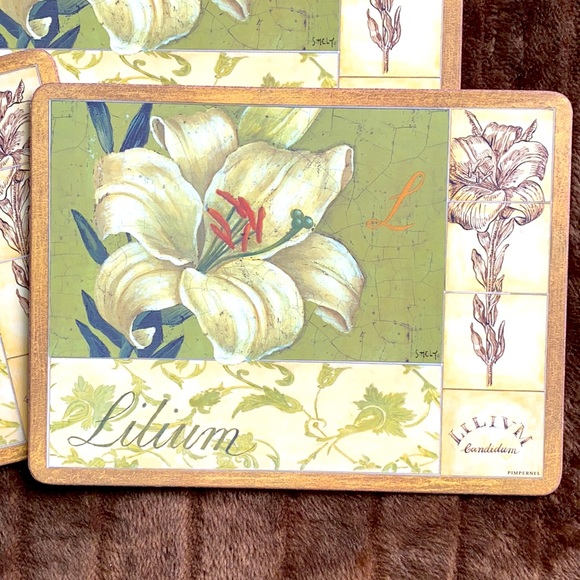 Pimpernel Set of 6 Lily-Themed Placemats Cork Back - Picture 2 of 7